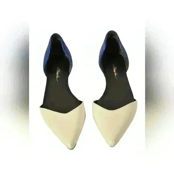 3.1 PHILLIP LIM White Blue Exotic  Embossed Leather Pointed Flats 38EU 8US - Picture 2 of 7